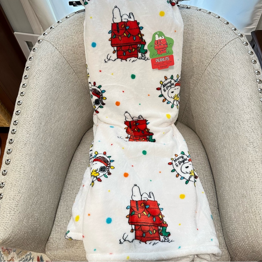 PEANUTS Snoopy Woodstock Christmas Lights Soft Throw Blanket 50"x70